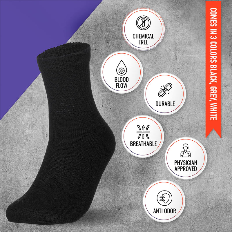 [Australia] - Special Essentials 12 Pairs Men's Cotton Diabetic Ankle Socks Black Grey White (10-13, Black) Large 
