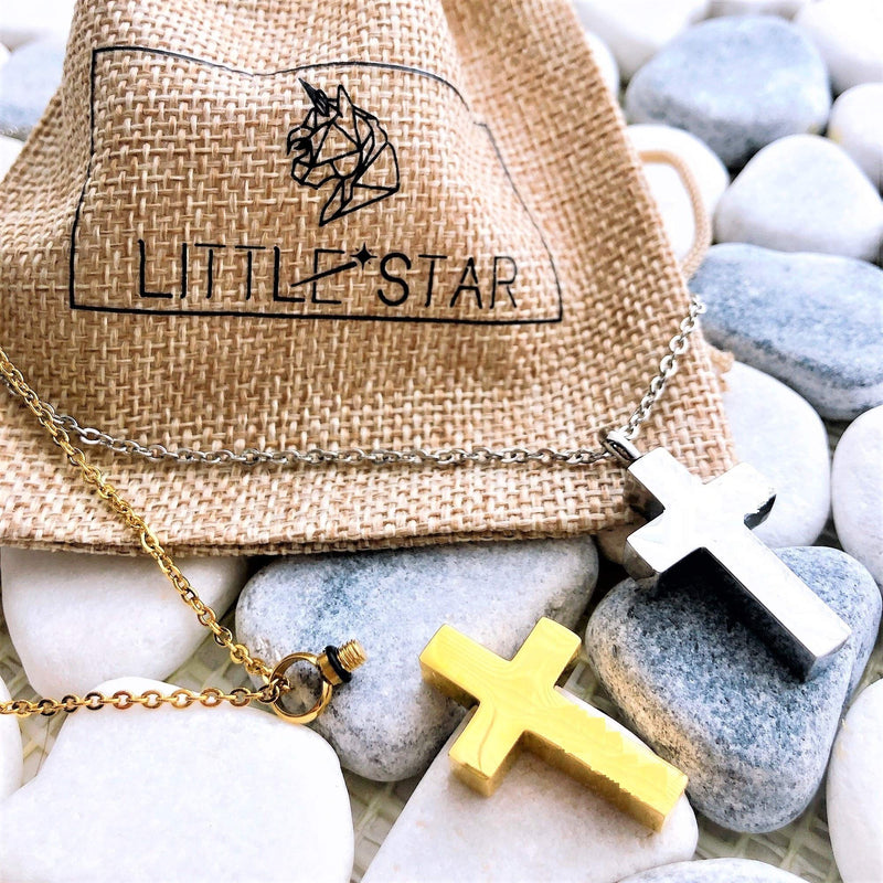 [Australia] - Plain Gold Cross Cremation Urn Necklace for Ashes Christian Urn Jewelry Memorial Ash Jewelry Pendant Keepsake Stainless Steel One Piece in Gold 