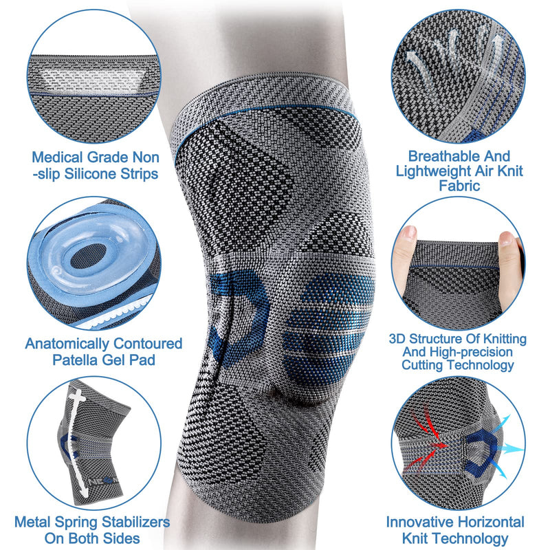 [Australia] - NEENCA Professional Knee Brace, Compression Knee Sleeve with Patella Gel Pad & Side Stabilizers, Knee Support Bandage for Pain Relief, Medical Knee Pad for Running, Workout, Arthritis, Joint Recovery Medium Upgrade - Navy Blue 