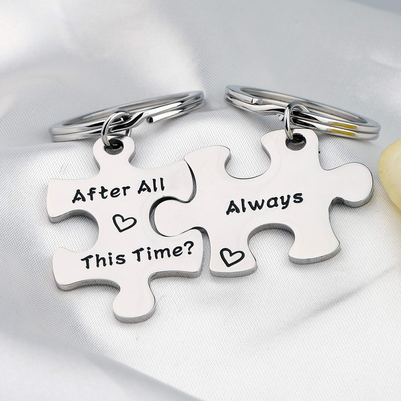 [Australia] - FUSTMW Couple Puzzle Keychain After All This Time and Always Couples Jewelry Best Friend Gift silver 