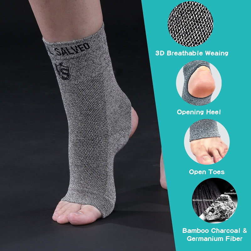 [Australia] - Vital Salveo- Open Toes Compression Germanium and Bamboo Charcoal Ankle Sleeve/brace with Arch Support, Eases Swelling and Achilles tendon (1PC) Light Grey(Opening Heel) X-Large(Opening Heel) 