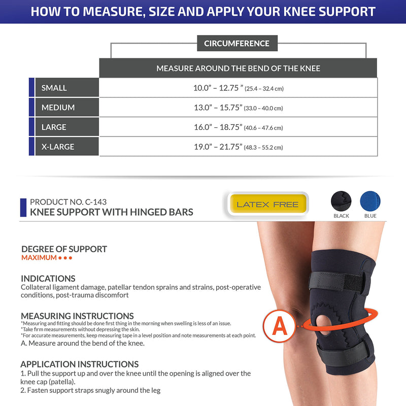 [Australia] - OTC Knee Brace Neoprene Sleeve Hor-Shu Pad Hinged Bars, Blue, Large 
