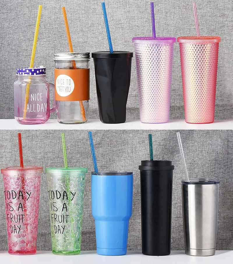 [Australia] - ALINK 12-Pack Glitter Reusable Clear Straws, 11" Long Hard Tumbler Drinking Straws with Cleaning Brush (10 Colors) 