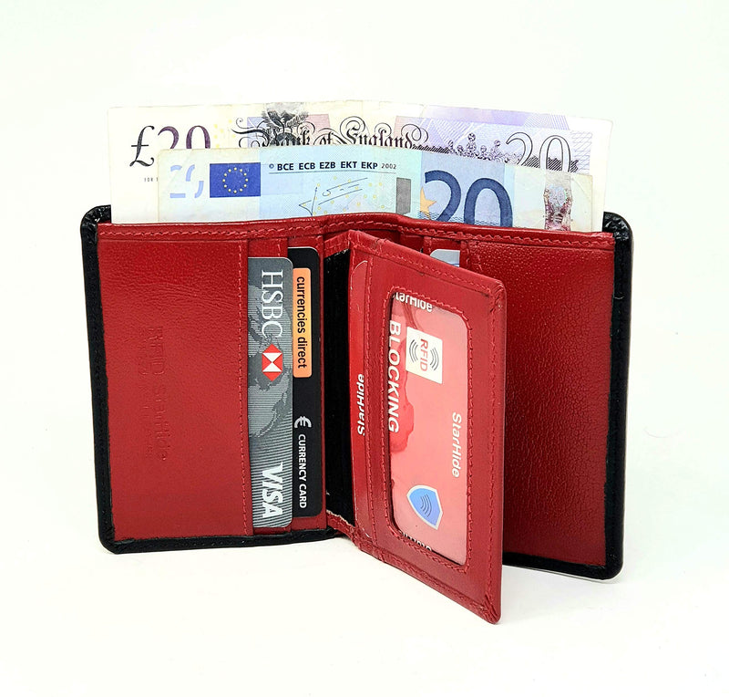 [Australia] - Starhide Mens RFID Blocking Real Veg Tanned Leather Mini Wallet Black/Red Gift Boxed 815 