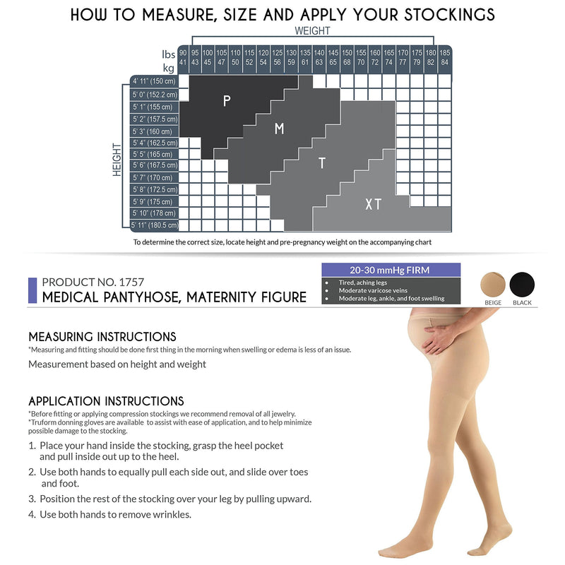 [Australia] - Truform 20-30 mmHg Maternity Compression Pantyhose, Tummy Support for Pregnant Belly, Beige, Medium (1757BG-M) 