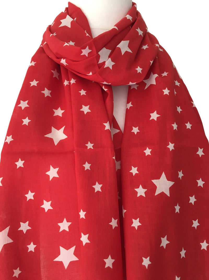 [Australia] - Purple Possum® Red Star Scarf, White Stars Wrap, Ladies Pure Cotton Fair Trade Shawl 