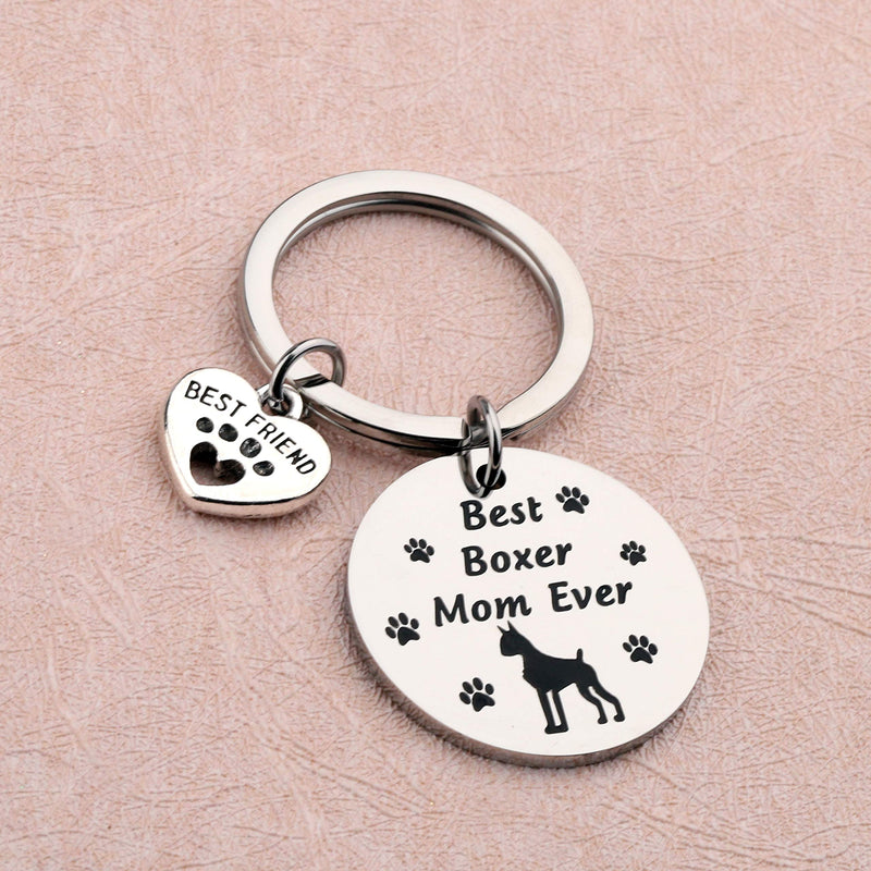 [Australia] - FUSTMW Dog Owner Gifts Best Boxer, Boston Terrier, Golden Retriever Mom Ever Keychain Gift Dog Lover Gifts Paw Print Jewelry Animal Pet Owner Rescue Gift Dog Boxer mom ky 