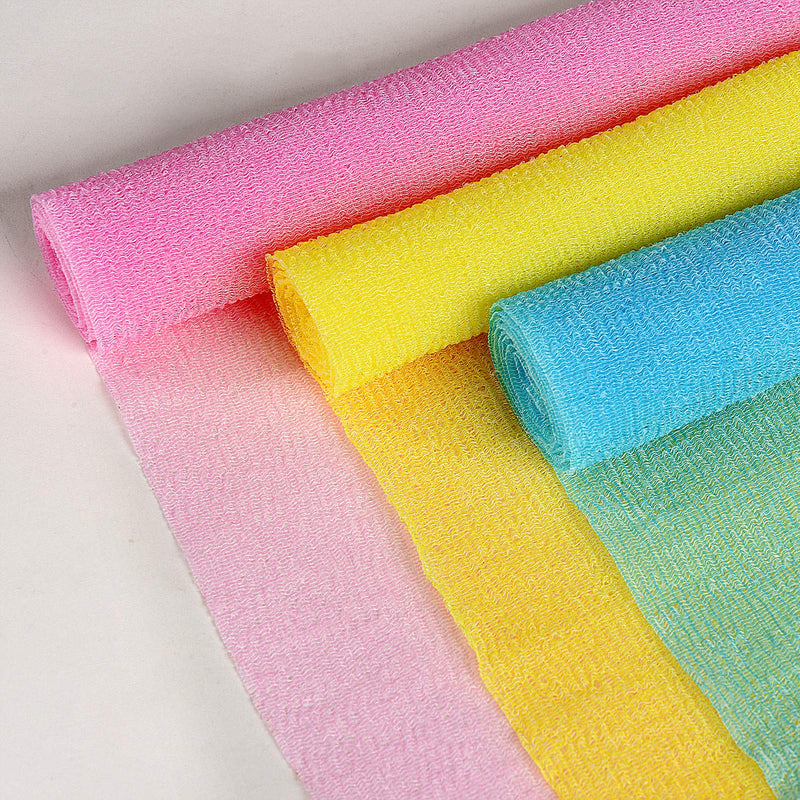 [Australia] - Exfoliating Washcloth Towel Microabrasion Washcloth Nylon Japanese Bath Towel Wash Cloth Korean Exfoliating Towel For Body Beauty Washcloth Loofah Exfoliating Body Scrub Back Scrubber 3 Pack By ARCH&M Red Yellow Blue 