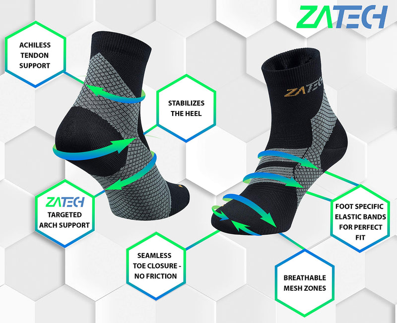 [Australia] - ZaTech Plantar Fasciitis Sock, Compression Socks. Heel, Ankle & Arch Support. (Black/Grey, Large) Black/Grey L 