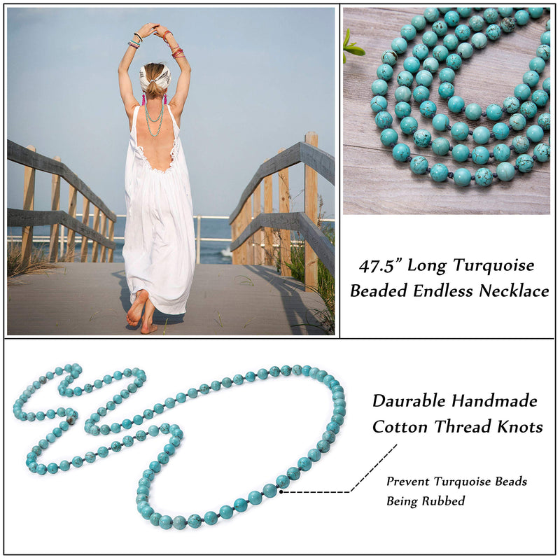 [Australia] - PERNNLA PEARL Natural Turquoise Long Beaded Necklace Wrap Bracelet Handmade Jewelry for Women Men 47.5" Turquoise Necklace 