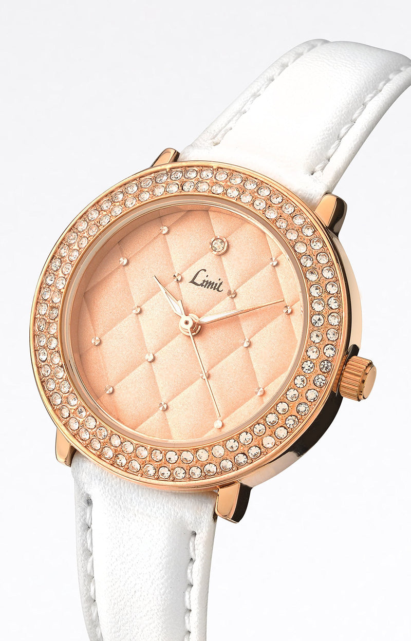 [Australia] - Limit Women's Quartz Watch with Rose Gold Dial Analogue Display and White Polyurethane Strap 6106.01 