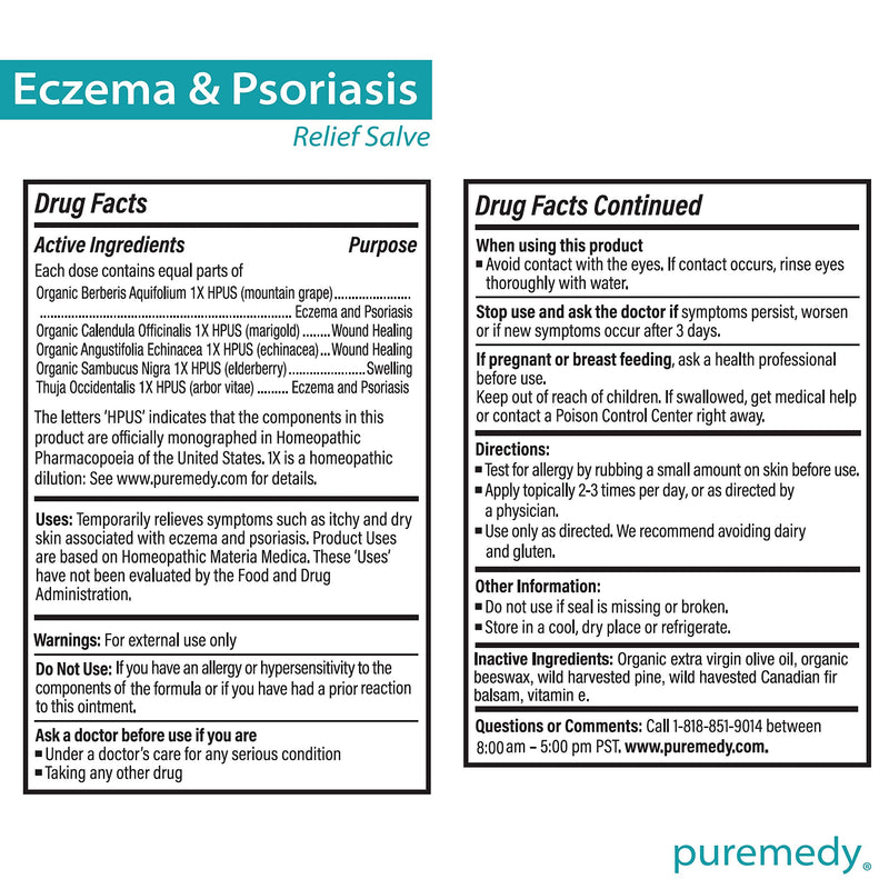 [Australia] - Puremedy Eczema & Psoriasis Relief Ointment, Homeopathic All Natural Salve Soothes and Relives Symptoms of Dry, Itchy, Flaky, Scratchy, Weepy Skin, 1 oz. (Pack of 1) 1 Ounce (Pack of 1) 