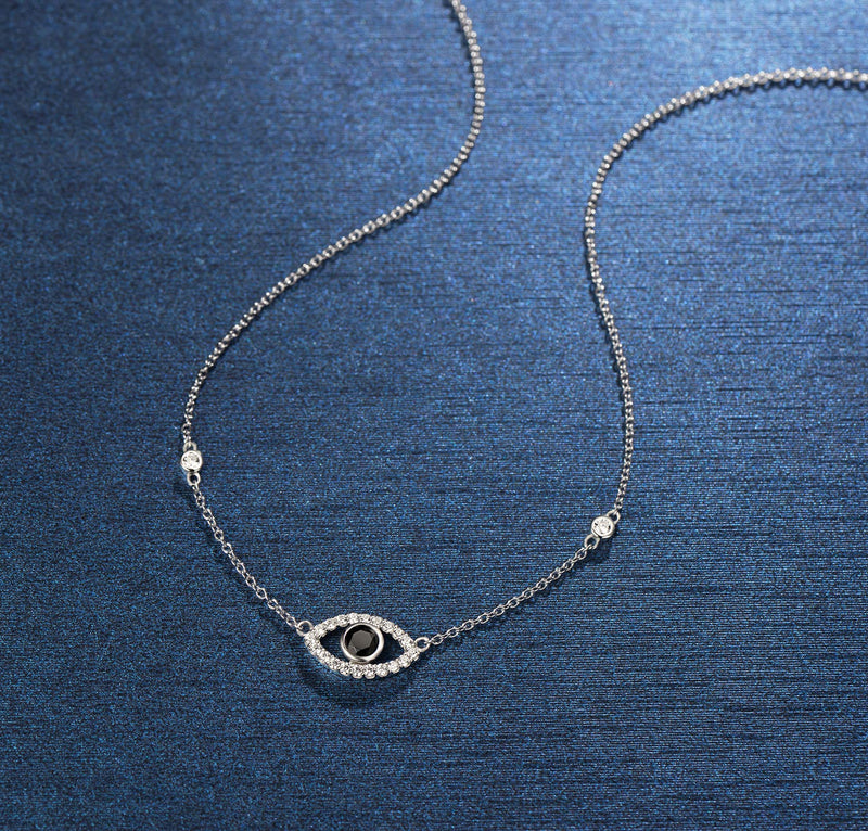 [Australia] - FANCIME Sterling Silver Evil Eye Necklace Earrings Bangle Cubic Zirconia Simulated Diamond Pendant Fine Jewelry Set for Women Girls Black CZ Necklace 