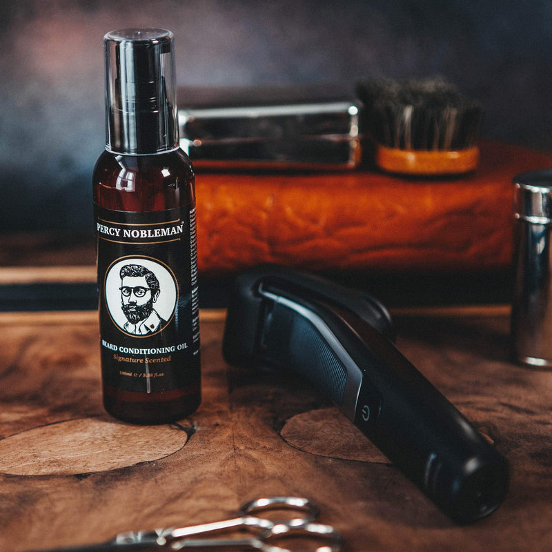 [Australia] - Beard Oil by Percy Nobleman - 99% Naturally Derived Newly Available Signature Scented Blend. Beard Conditioning Oil With a Special Mixture of Quality Ingredients that Softens and Conditions your Facial Hair. (100ml) 