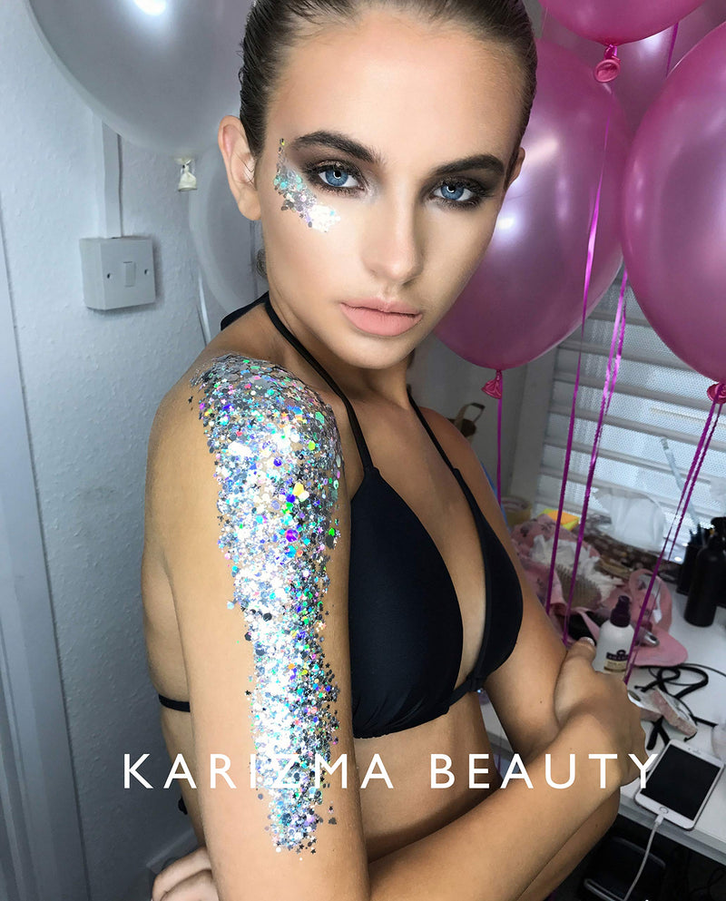 [Australia] - KARIZMA Silver Holographic Chunky Glitter BEAUTY ✮ 10g Festival Glitter Face Body Hair Cosmetic 