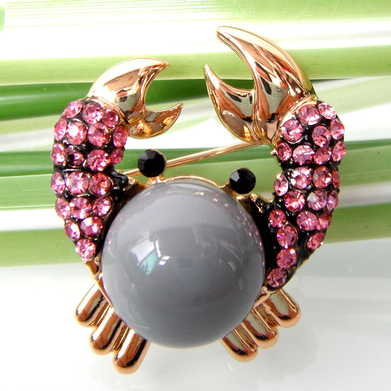 [Australia] - Navachi 18k Gold Plated Full Crystal Ball Crab Brooch Pins Pink 