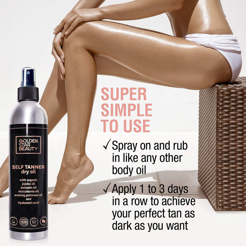 [Australia] - Self Tanner Oil - Natural Sunless Tanning Spray w/ Hyaluronic Acid and Organic Oils, Clear Gradual Fake Tan Sprayer for Perfect Golden Glow 8.0 fl.oz 