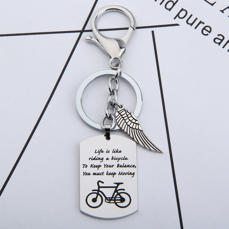 [Australia] - Gzrlyf Bike Keychain Bicycle Dog Tag Keychain Life is Like Riding A Bicycle Jewelry Cyclist Gift bicycle keychain 