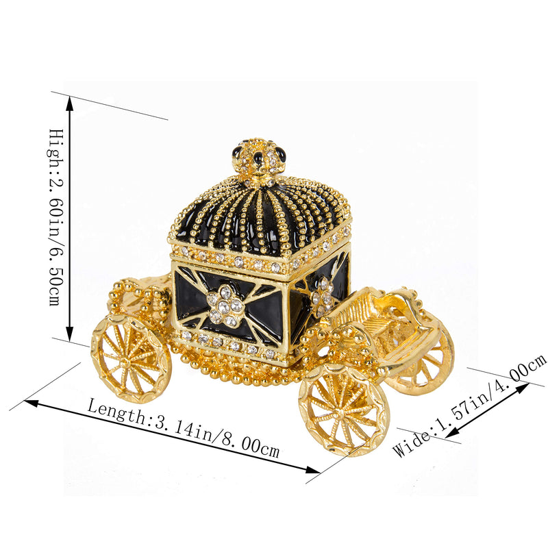 [Australia] - QIFU Hand Painted Enameled Royal Carriage Hinged Jewelry Trinket Box, Unique Gift Home Decor(Gold) Black 