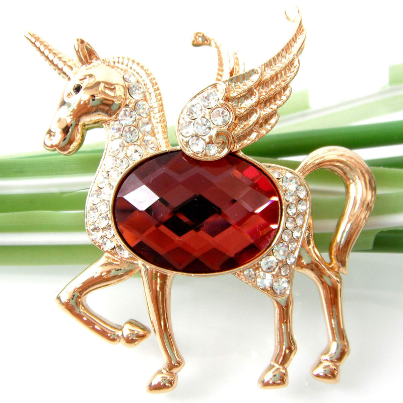 [Australia] - Navachi 18k Gold Plated Zircon Crystal Flying Unicorn Brooch Pin Red 