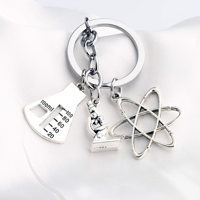 [Australia] - FUSTMW Science Symbol Keychain Atom Microscope Key Chain Biology Chemistry Teacher Gift Keyring Science Lovers Gift silver 