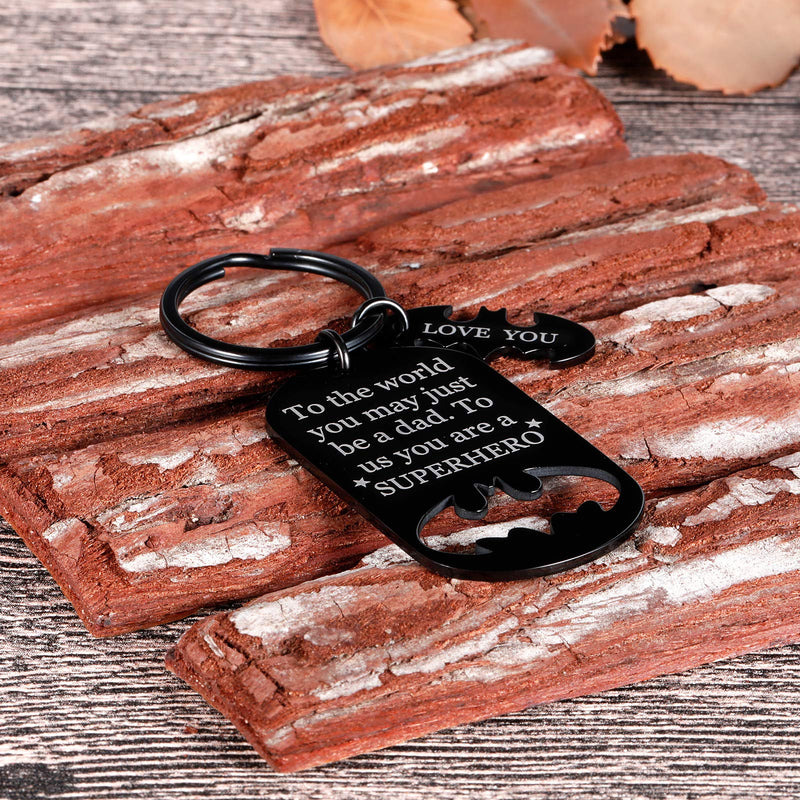 [Australia] - Keychain Present Fathers Day for dad Key Chain to The World You May just be a dad to us You a Super Hero Black 