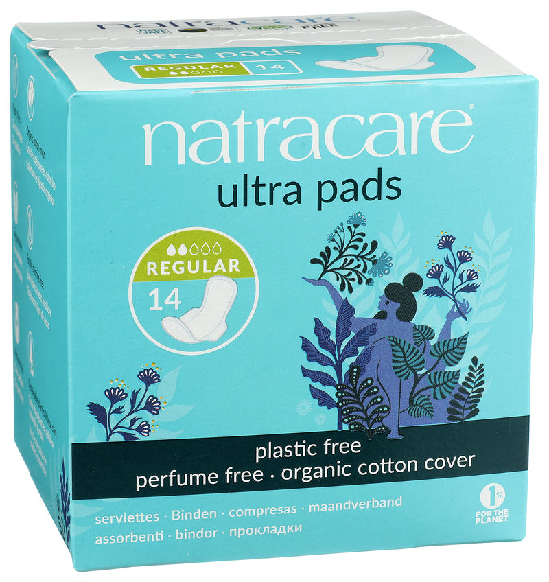 [Australia] - Natracare Slim Fitting Ultra Pads with Wings, Regular, Made with Certified Organic Cotton, Ecologically Certified Cellulose Pulp and Plant Starch (1 Pack, 14 Pads Total)… 