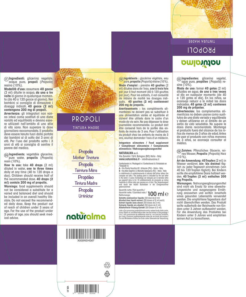 [Australia] - Propolis (Propolis) Resin Alcohol-Free Mother Tincture Naturalma | Liquid Extract Drops 100 ml | Food Supplement 100 ml (Pack of 1) 