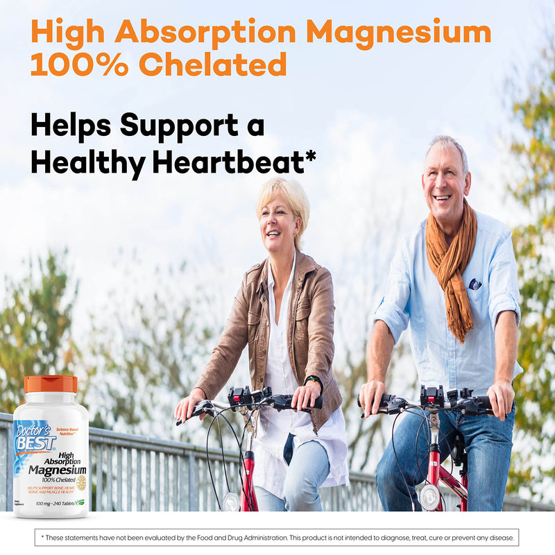 [Australia] - Doctor's Best High Absorption Magnesium Glycinate Lysinate, 100% Chelated, Non-GMO, Vegan, Gluten & Soy Free, 100 mg, 240 Count (Pack of 1) 