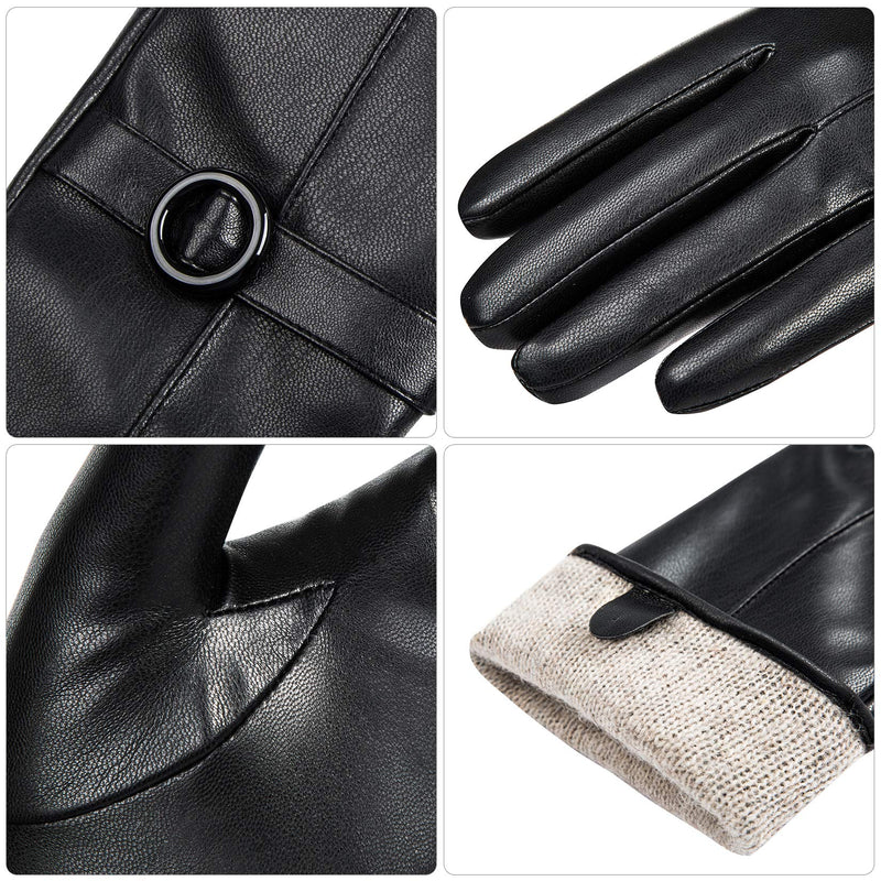 [Australia] - Womens Winter Leather Gloves Touchscreen Texting Warm Driving Lambskin Gloves Black 6.5 S 