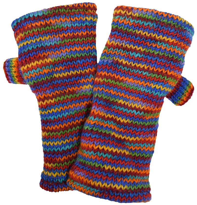 [Australia] - Gheri Women's Warm Woolen Fleece Lined Hand Knitted Striped Mittens Handwarmers D 
