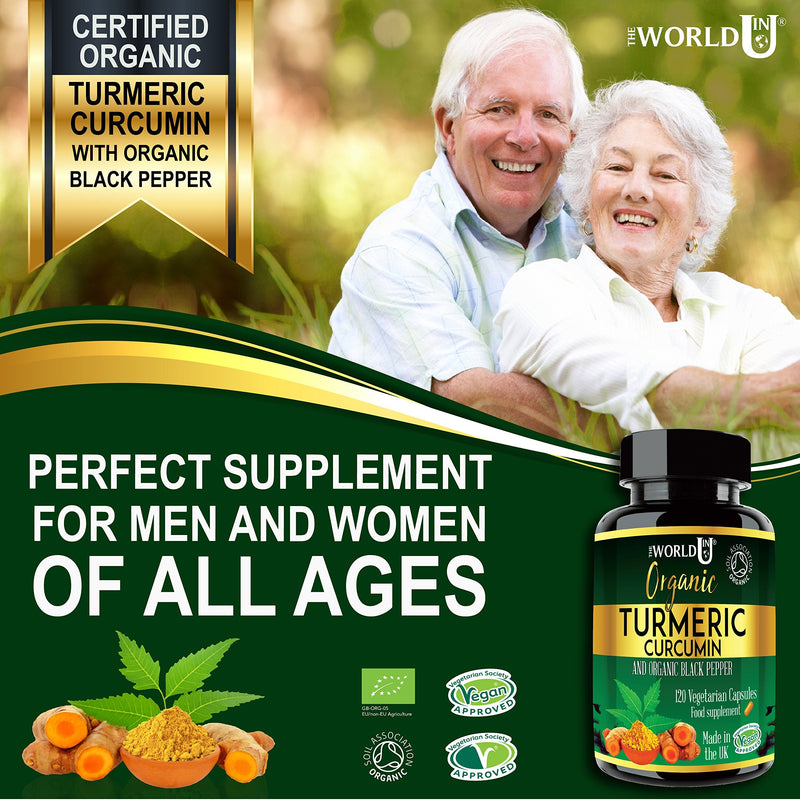 [Australia] - Ultra Pure Organic Turmeric Curcumin and Organic Black Pepper Capsules High Strength Food Supplement 120 Veg Capsules Soil Association Organic Certified and Vegetarian Society Approved - Made in UK 