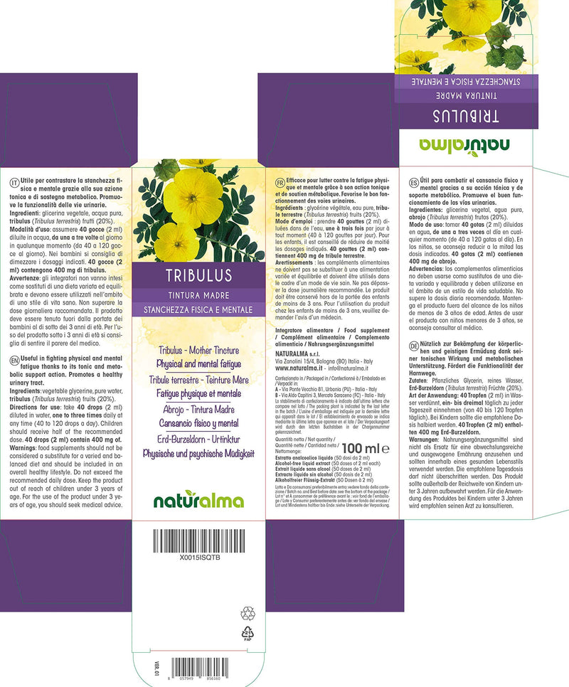 [Australia] - Tribulus (Tribulus terrestris) Fruits Alcohol-Free Mother Tincture Naturalma | Liquid Extract Drops 100 ml | Food Supplement | Vegan 100 ml (Pack of 1) 