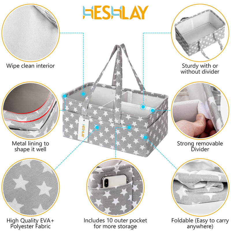 [Australia] - Heshlay Nappy Caddy - Sturdy Baby Diaper Organiser with Waterproof EVA on Polyester - Bag Storage for Storing Maximum Baby Supplies (Grey) Diaper Caddy (Grey) 