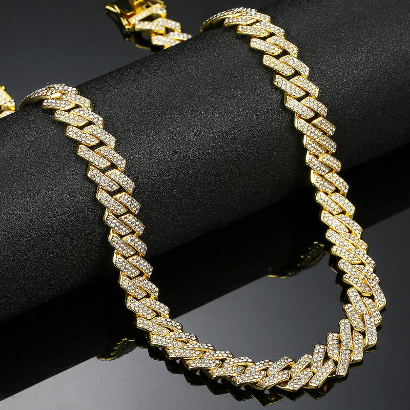 [Australia] - Cuban Link Chain For Men Iced Out Silver Gold Miami Cuban Necklace Bling Diamond Hip Hop Jewelry 18.0 Inches 