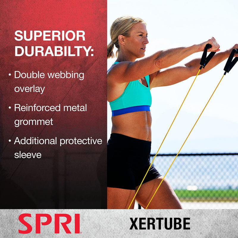 [Australia] - SPRI Xertube Resistance Bands with Handles – All Exercise Cords Sold Separately with Home Gym Workout Fitness Door Anchor Attachment Option Without Door Attachment Red Medium 