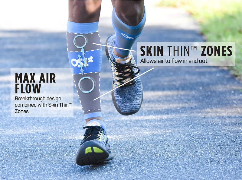 [Australia] - OS1st TA6 Thin Air Running Compression Calf Sleeves with Special Skin-Thin Design maximizing air-Flow to Prevent overheating and Keep Legs Cool and Dry Grey Medium 