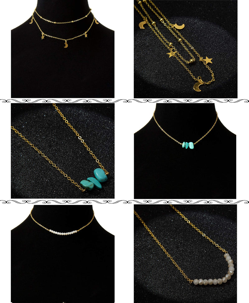 [Australia] - Masedy 6Pcs 18K Gold-plated Layered Pendant Choker Necklace Chain Choker for Women Girls Adjustable A: 6 PCS Gold 