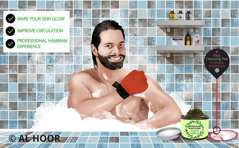 [Australia] - AL HOOR Moroccan Black Olive Soap Infused In Eucalyptus Oil + Kessa Glove - Deep Acne Cleansing & Dead Skin Cells Remover aromatic 