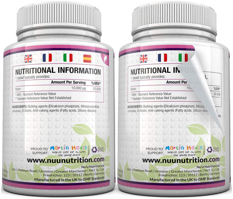 [Australia] - Biotin Hair Growth Supplement - 365 Vegan Tablets (Full Year Supply) - Biotin 10,000mcg by Nu U Nutrition 