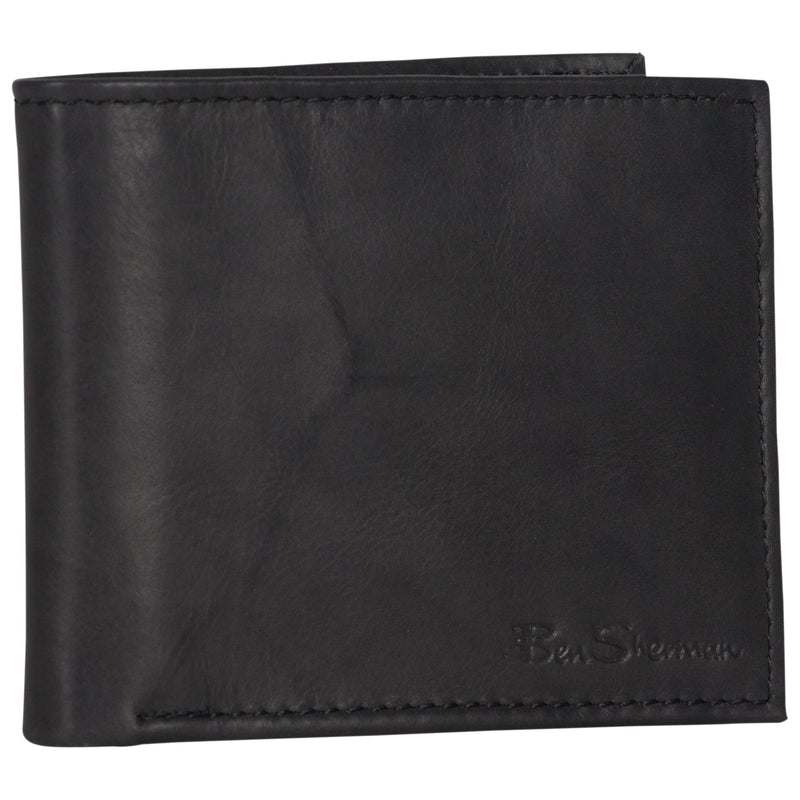 [Australia] - Ben Sherman Men's Manchester Slim Bifold Full-Grain Leather RFID Minimalist Gift Box Wallet Slim Wallet Black Marble Bi-Fold 