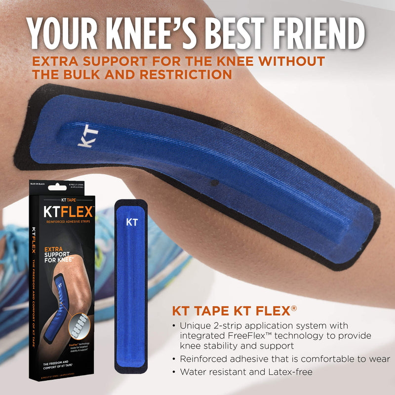 [Australia] - KT Tape KT Flex Reinforced Adhesive Strips for Knees, 8 Pre cut 10 inch Strips, Blue 