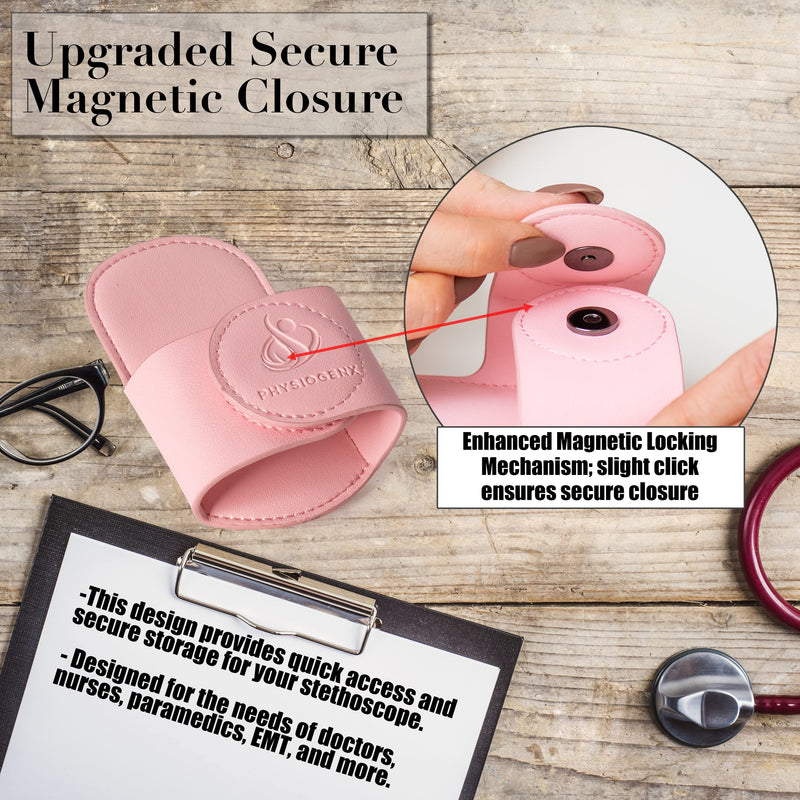 [Australia] - Stethoscope Holder Hip Clip with Upgraded Secure Magnetic Closure - Our Hygienic Stethoscope Clip is Designed to Hold All Brands & Styles - Includes Replacement Stethoscope Ear Tips pink 