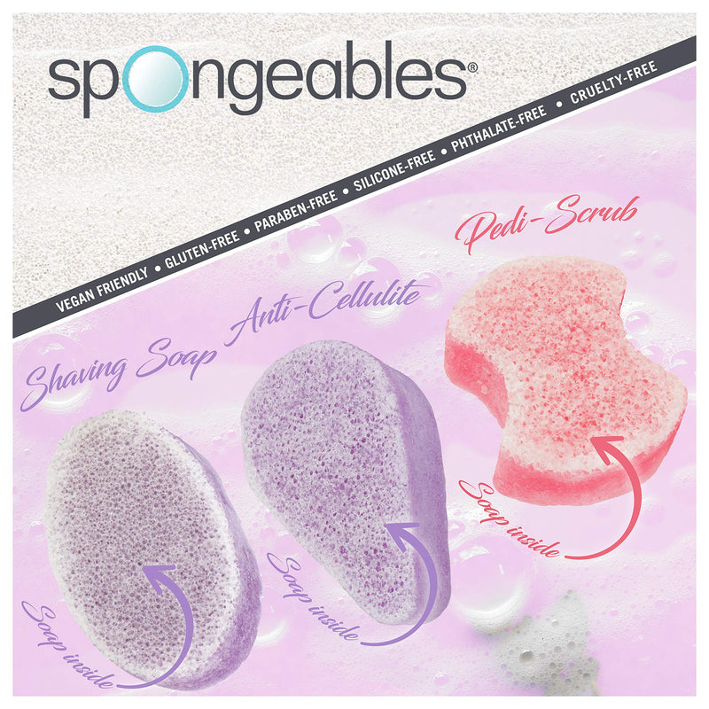 [Australia] - Spongeables Spongeables lavender relaxation spa set, the soap is in the sponge, includes anti-cellulite body buffer, pedi-scrub, and shaving soap, aromatherapy at home, 20+ uses 