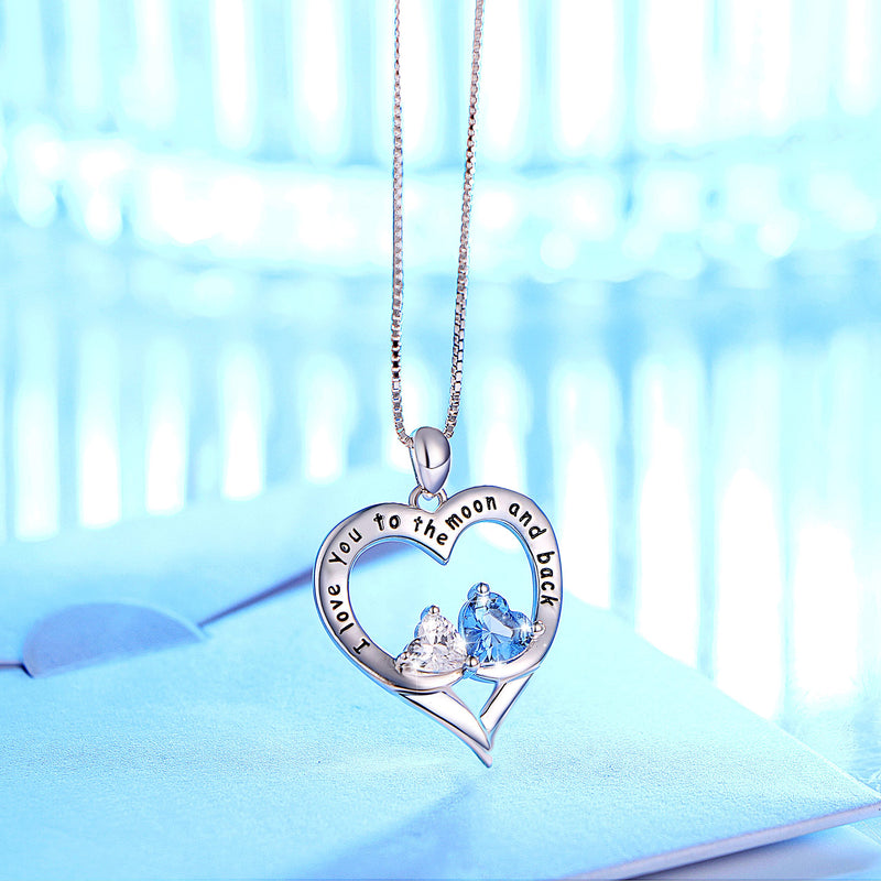 [Australia] - Sterling Silver Mother and Child Sister Forever Love Heart Pendant Necklace Bangle Bracelet for Mother's Day Gift I love you to the moon and back necklace 