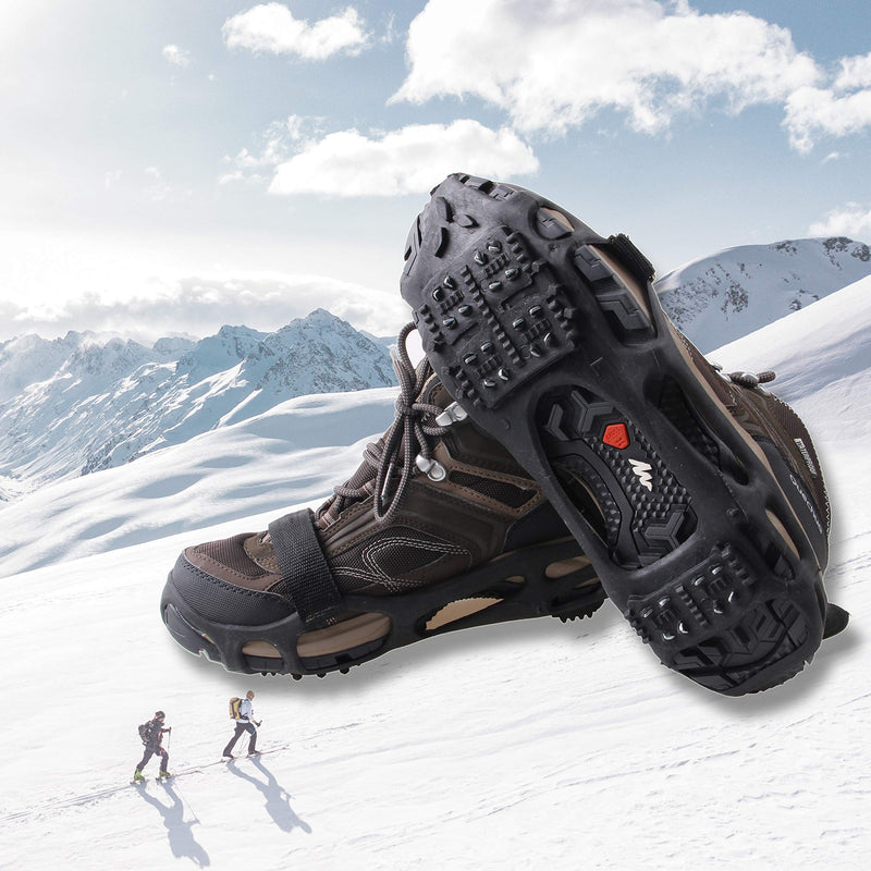 [Australia] - AGOOL Ice Cleats Snow Traction Cleats Crampon for Walking on Snow and Ice Non-Slip Overshoe Rubber Anti Slip Crampons Slip-on Stretch Footwear 24 Steel with Velcro Strap Small(4-5 men/5.5-7 women) 