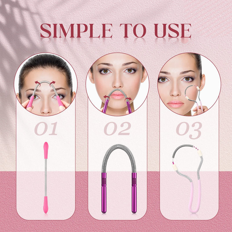 [Australia] - 3 Pieces Spring Face Hair Remover Manual Facial Hair Epilator Stainless Steel Spring Epilator Tool Portable Face Threading Tool Facial Hair Removal Device for Effectively Face Hair Removing Supply 