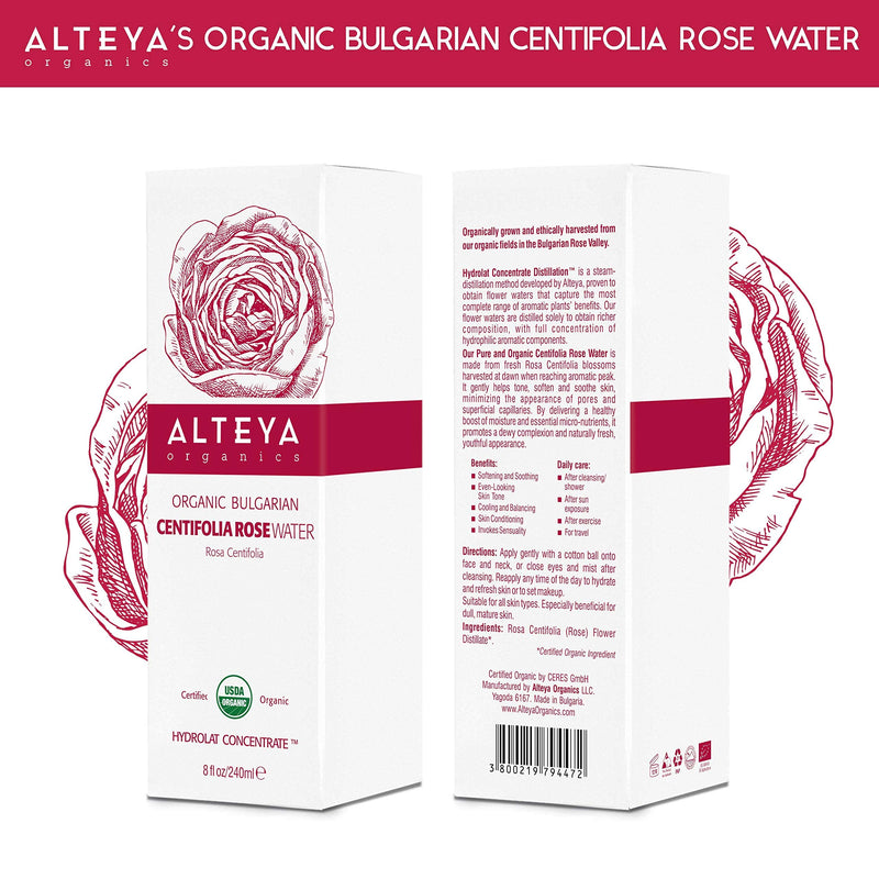 [Australia] - Alteya Organic Centifolia Rose Water Spray 240ml Glass bottle- 100% USDA Certified Organic Authentic Pure Rosa Centifolia Flower Water Steam-Distilled and Sold Directly by the Grower Alteya Organics 