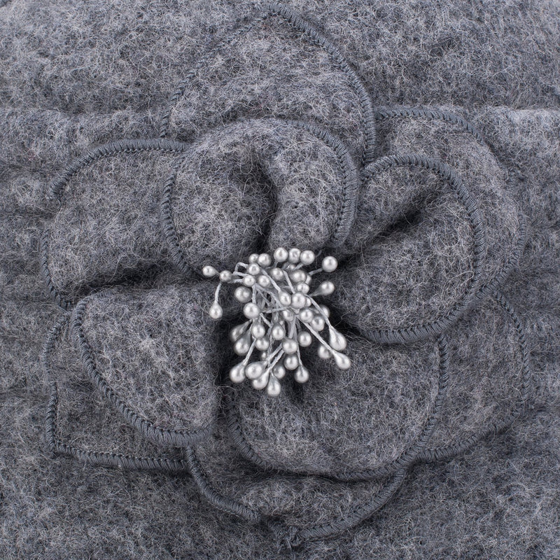 [Australia] - Women Elegant Classic Ladies Soft Wool Cloche Bucket Floral Winter Cap Hat A299 Gray 
