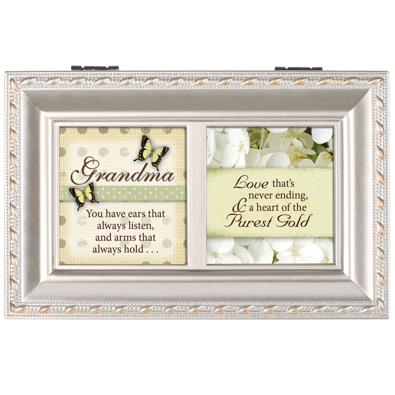 [Australia] - Cottage Garden Grandmother Love Never Ending Brushed Silvertone Jewelry Music Box Plays Amazing Grace 